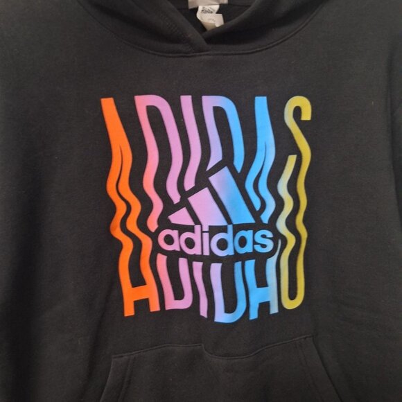 Adidas Hoodie Colorful Boys 18 20‎ XL Black Rainbow Wavy Teen Tween - Picture 3 of 8